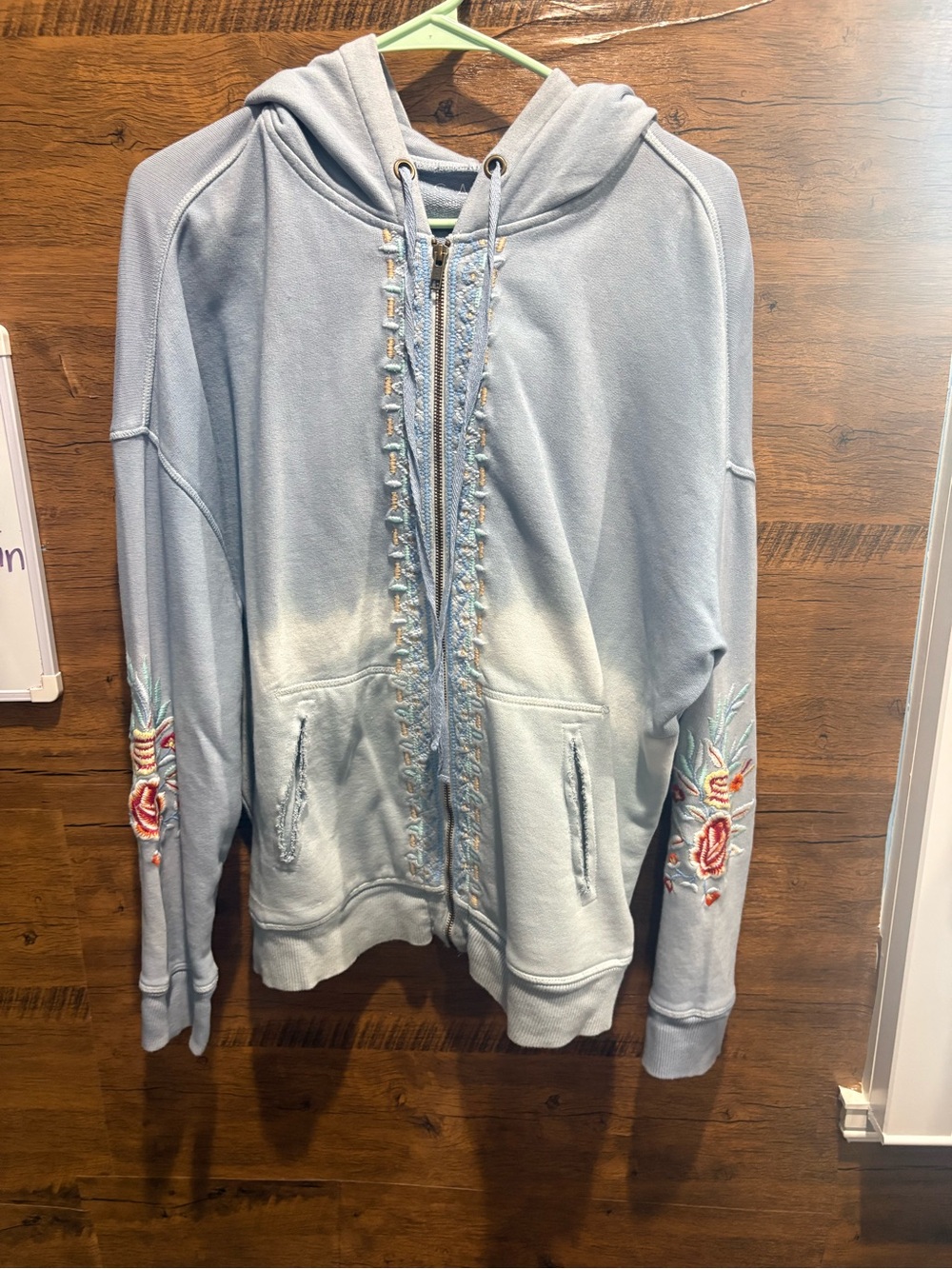 Caite Light Blue Embroidered Zip Hoodie Jacket - Picture 2 of 9